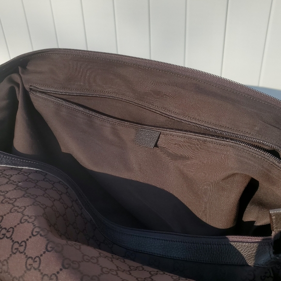Vintage Authentic Gucci Brown Canvas Fabric GG Travel Bag Italy LARGE - Picture 8 of 14